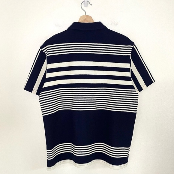 Club Monaco Block Stripe Zip Polo Short Sleeve Cotton Knit Shirt Navy Medium - Picture 6 of 14